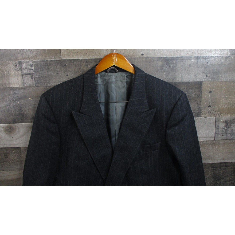 Vintage Christian Dior Blazer Mens 44R Gray Pinstripe Wool Double Breasted 80s